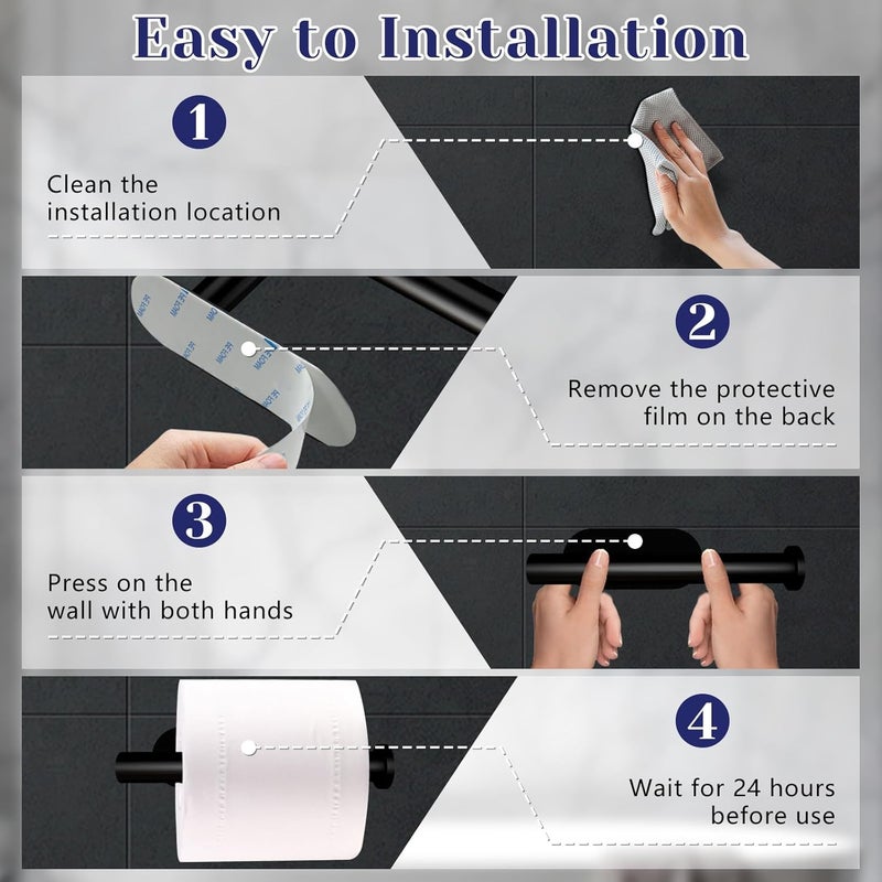 Jamestry Toilet Paper Holder, Stainless Steel & No Drilling Black Toilet Paper Holder Wall Mount, Waterproof Self Adhesive Toilet Paper Holders for Bathroom, Kitchen, Washroom - Image 4